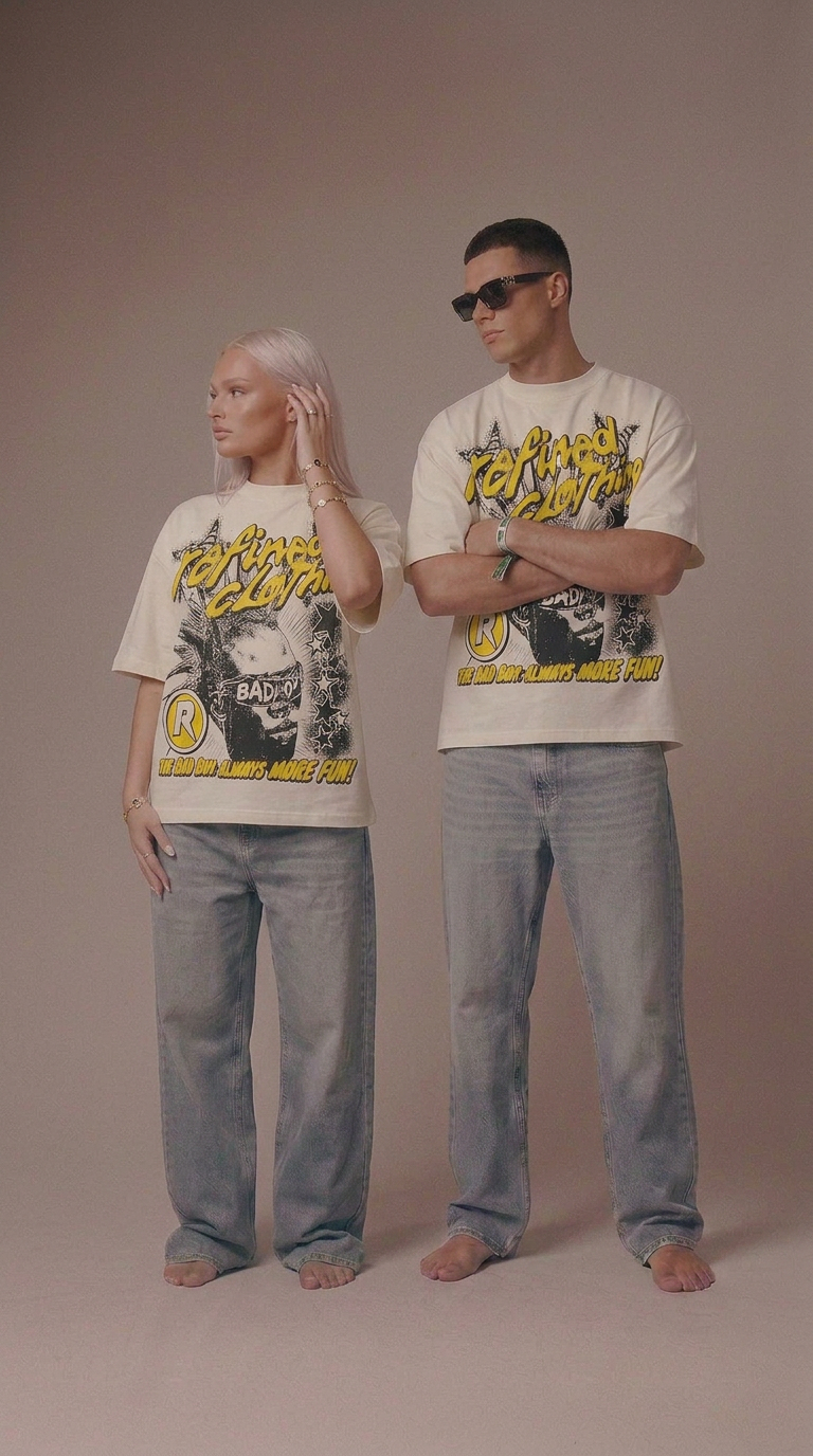 Two models wearing oversized graphic T-shirts from Novera Chic